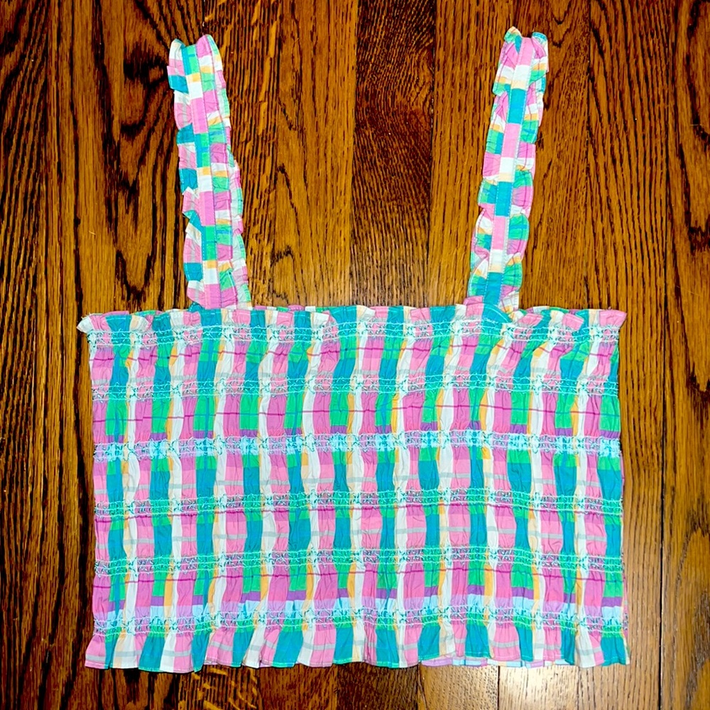 NWT RUCHED PLAID CROP TANK